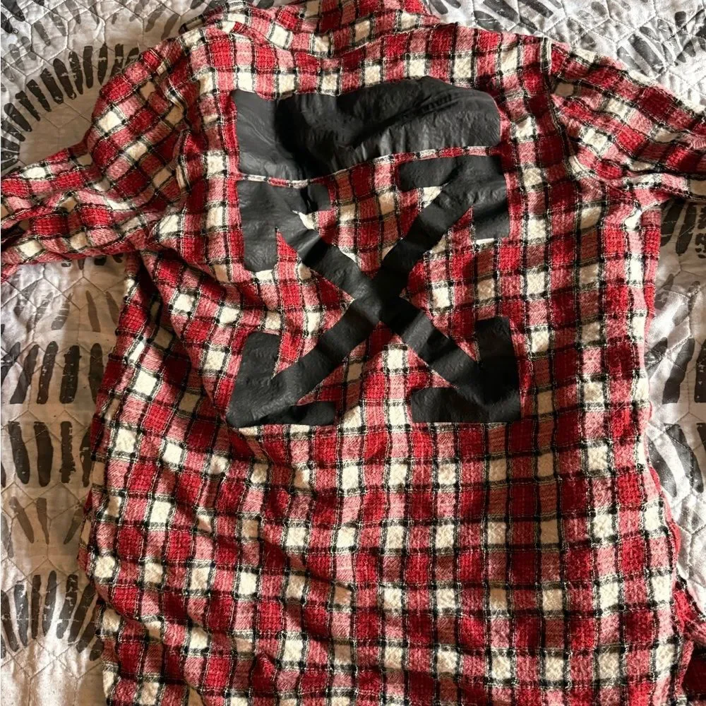 Off-White Wool Red and Black Button Up - Picture 1 of 4